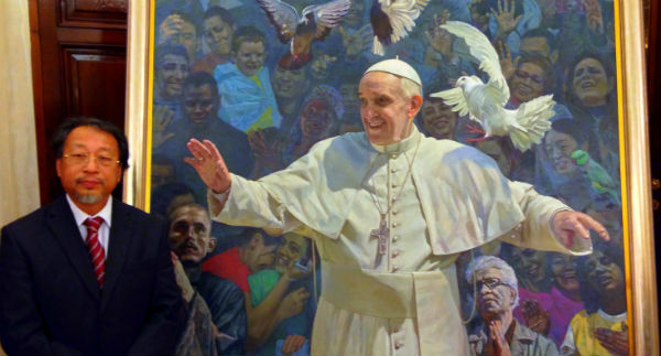 Shen Jiawei Portrait of Pope Francis Original Pic
