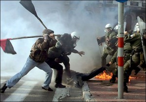 Collapse of Greece and Europe Demonstrators Protestors Police Chaos Anarchy Disorder Fight Wide Pic