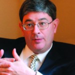 ROME, MARCH 7, 2005: American wraiter George Weigel talks with Mary Shovlain  during an interview . Weigel wrote "Witness to Hope"  a biography of pope John Paul II. Photoby: © Franco Origlia