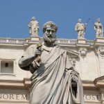 Statue of Saint Peter in Saint Peter Square Vatican Wide Pic