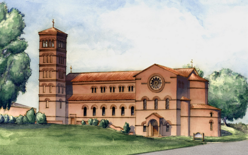 artists impression of the Romanesque Church of Our Lady of the Rosary South Carolina