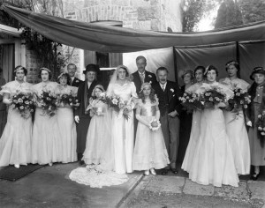 Big Wedding Marriage Family Black and White Wide Pic