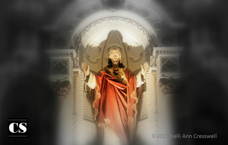 Catholic Stand 2015 Kelli Ann Cresswell Statue of Jesus Sacred Heart Arms Stretched Out
