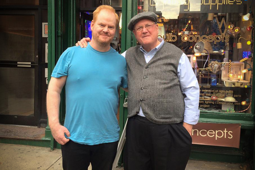 Jim Gaffigan and Cardinal Timothy Dolan in civilian clothing Happy Culture of Life Joy